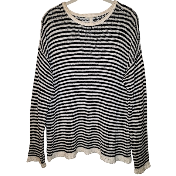 Eileen Fisher Cozy Striped Box Knit Top, Soft White/Black | Size PM - Picture 2 of 10
